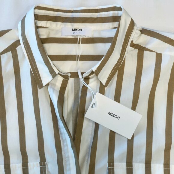 NWT Mikoh Rotuma Button Down Long Sleeve Shirt Size XS / S, Cream & Camel Stripe - Picture 7 of 13